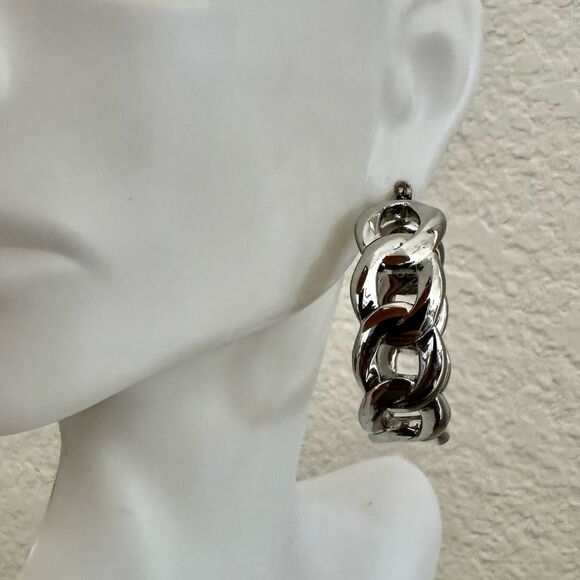 Ann Taylor Chunky Silver-Tone Hoop Earrings - Picture 5 of 8